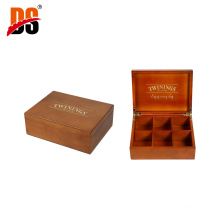 DS Handmade Painted Solid Wood Hot Stamping 6 compartments Tea Box Tea Bag Organizer Custom Wooden Box